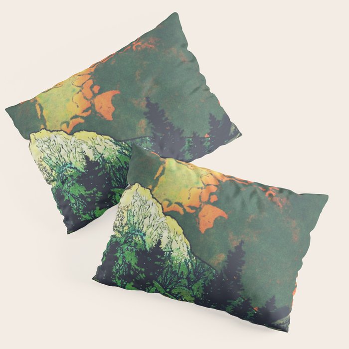 Evening at Baakan - Mountain Trees and Clouds - Nature Landscape in Green & Orange Pillow Sham Gallery Image 3