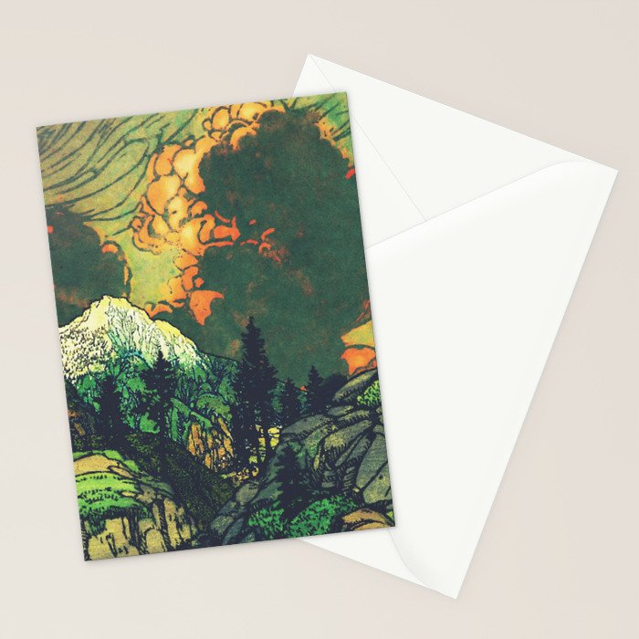 Evening at Baakan - Mountain Trees and Clouds - Nature Landscape in Green & Orange Stationery Card Gallery Image 2
