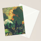 Evening at Baakan - Mountain Trees and Clouds - Nature Landscape in Green & Orange Stationery Card Gallery Image 2