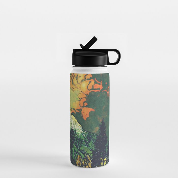 Evening at Baakan - Mountain Trees and Clouds - Nature Landscape in Green & Orange Water Bottle Gallery Image 1