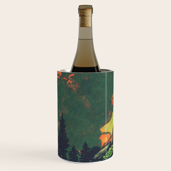 Evening at Baakan - Mountain Trees and Clouds - Nature Landscape in Green & Orange Wine Chiller Gallery Image 3