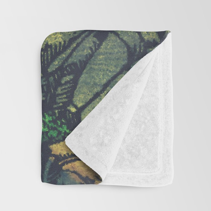 Evening at Baakan - Mountain Trees and Clouds - Nature Landscape in Green & Orange Throw Blanket Gallery Image 3