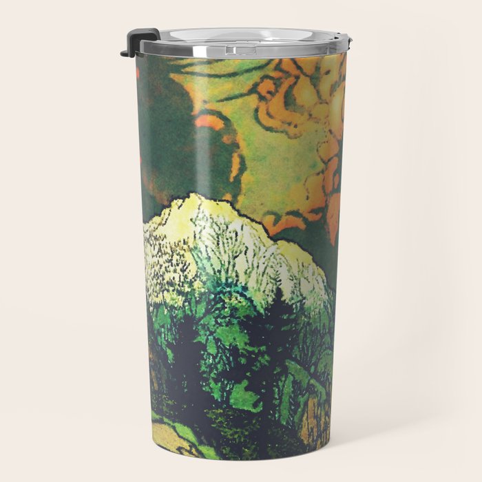 Evening at Baakan - Mountain Trees and Clouds - Nature Landscape in Green & Orange Travel Mug Gallery Image 3