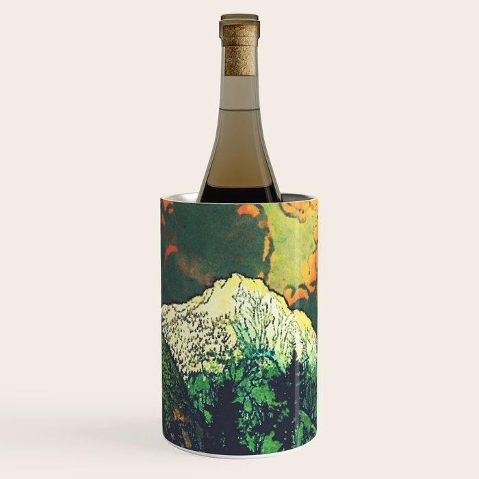 Evening at Baakan - Mountain Trees and Clouds - Nature Landscape in Green & Orange Wine Chiller Gallery Image 2