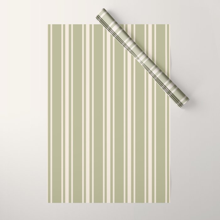 Mediterranean Ticking Stripe Sage Sand  Wrapping Paper Gallery Image 1