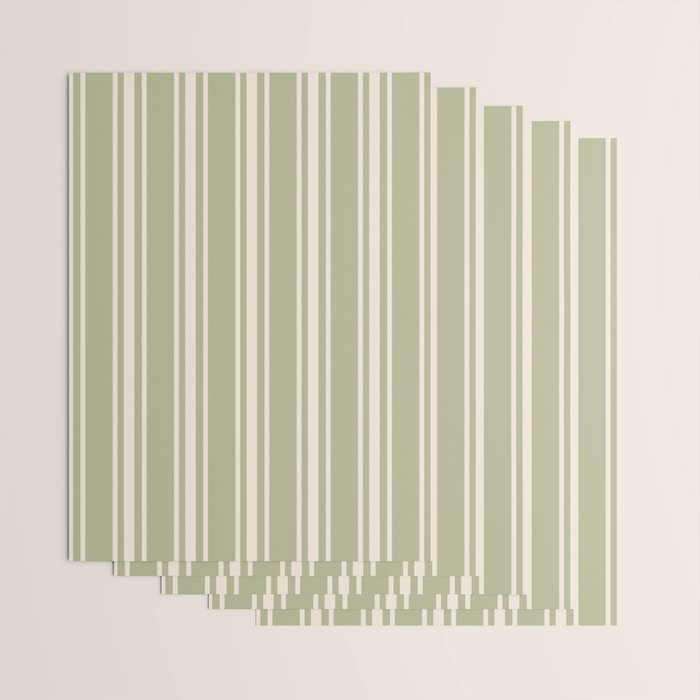 Mediterranean Ticking Stripe Sage Sand  Wrapping Paper Gallery Image 3