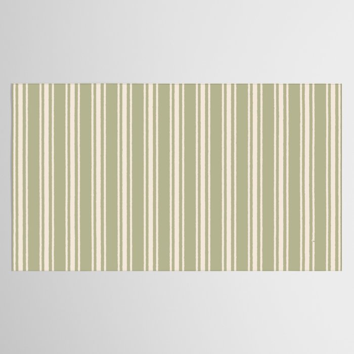 Mediterranean Ticking Stripe Sage Sand  Tablecloth Gallery Image 2