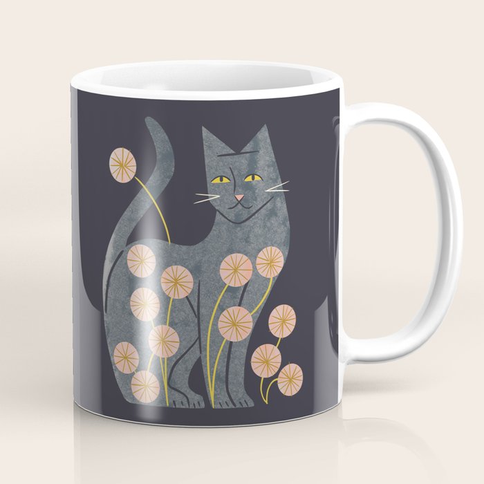 Gray Cat And Flowers Coffee Mug Gallery Image 1