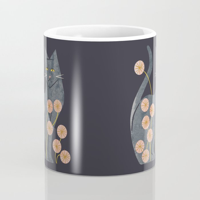 Gray Cat And Flowers Coffee Mug Gallery Image 4