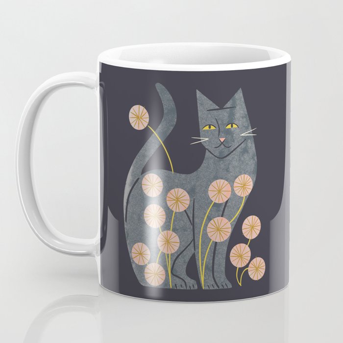 Gray Cat And Flowers Coffee Mug Gallery Image 3
