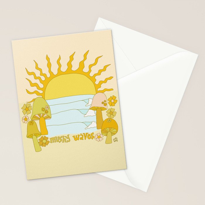 mushy waves mushroom retro surf art by surfy birdy Stationery Card Gallery Image 2