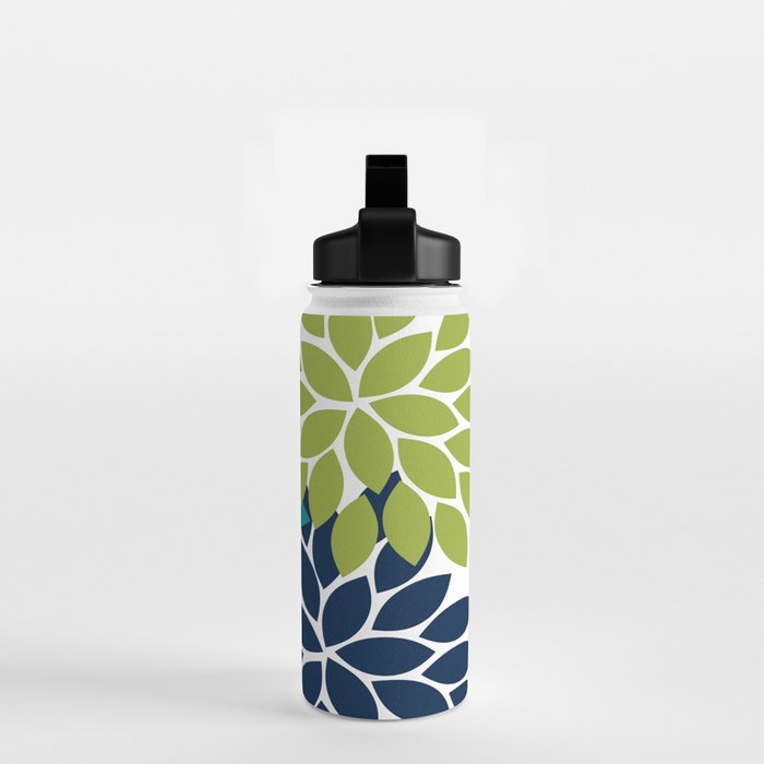 Bold Colorful Teal Green Navy Dahlia Flower Burst Petals Water Bottle Gallery Image 2