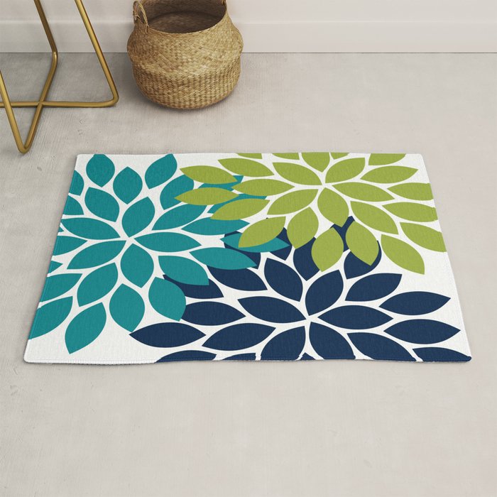 Bold Colorful Teal Green Navy Dahlia Flower Burst Petals Rug Gallery Image 1