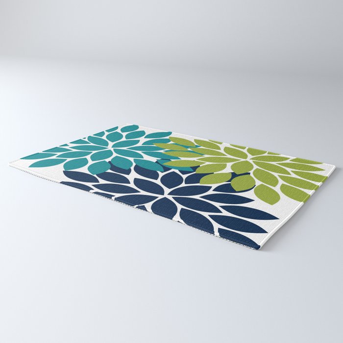 Bold Colorful Teal Green Navy Dahlia Flower Burst Petals Rug Gallery Image 3