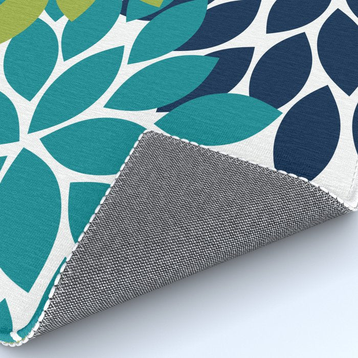 Bold Colorful Teal Green Navy Dahlia Flower Burst Petals Rug Gallery Image 4