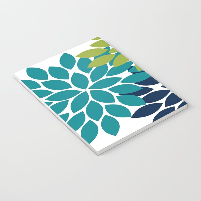 Bold Colorful Teal Green Navy Dahlia Flower Burst Petals Notebook Gallery Image 3