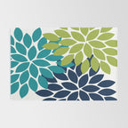 Bold Colorful Teal Green Navy Dahlia Flower Burst Petals Rug Gallery Image 2