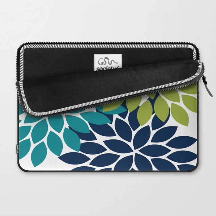 Bold Colorful Teal Green Navy Dahlia Flower Burst Petals Laptop Sleeve Gallery Image 2