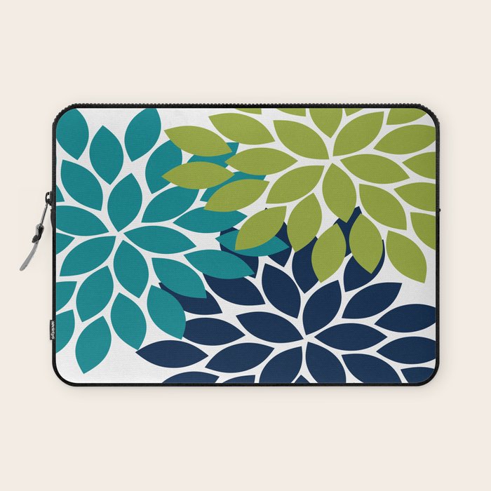 Bold Colorful Teal Green Navy Dahlia Flower Burst Petals Laptop Sleeve Gallery Image 1