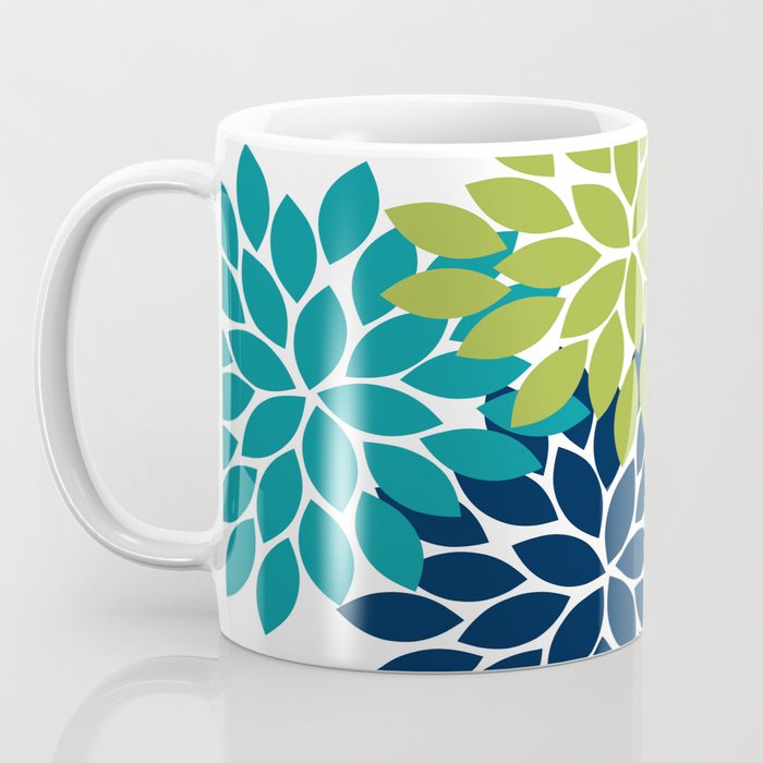 Bold Colorful Teal Green Navy Dahlia Flower Burst Petals Coffee Mug Gallery Image 3