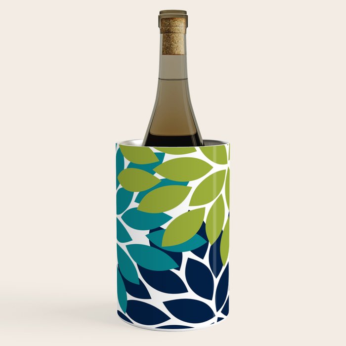 Bold Colorful Teal Green Navy Dahlia Flower Burst Petals Wine Chiller Gallery Image 1