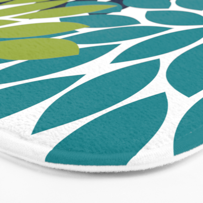 Bold Colorful Teal Green Navy Dahlia Flower Burst Petals Bath Mat Gallery Image 3