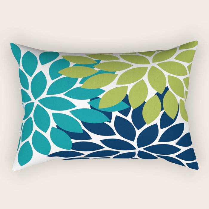 Bold Colorful Teal Green Navy Dahlia Flower Burst Petals Rectangular Pillow Gallery Image 2