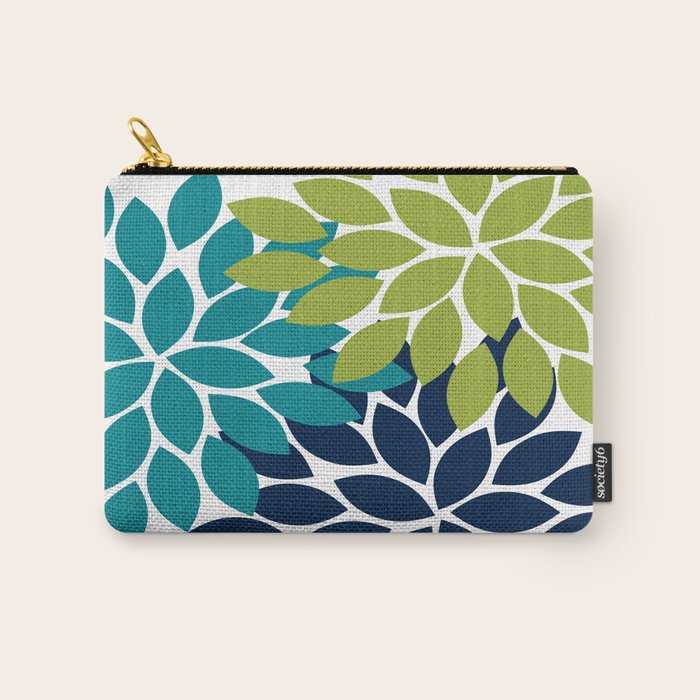 Bold Colorful Teal Green Navy Dahlia Flower Burst Petals Carry All Pouch Gallery Image 1