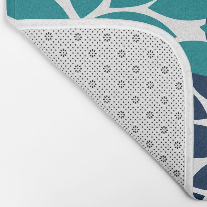 Bold Colorful Teal Green Navy Dahlia Flower Burst Petals Bath Mat Gallery Image 2