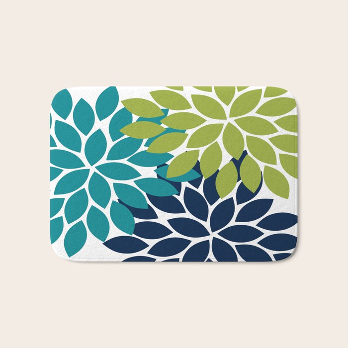 Bold Colorful Teal Green Navy Dahlia Flower Burst Petals Bath Mat Gallery Image 1