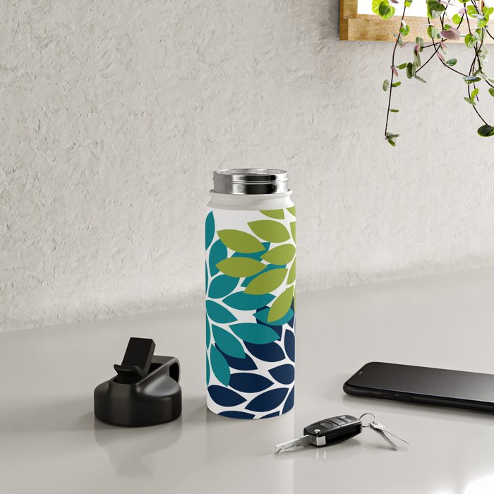 Bold Colorful Teal Green Navy Dahlia Flower Burst Petals Water Bottle Gallery Image 5