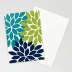 Bold Colorful Teal Green Navy Dahlia Flower Burst Petals Stationery Card Gallery Image 2