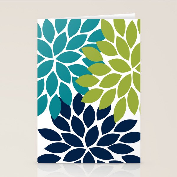 Bold Colorful Teal Green Navy Dahlia Flower Burst Petals Stationery Card Gallery Image 1
