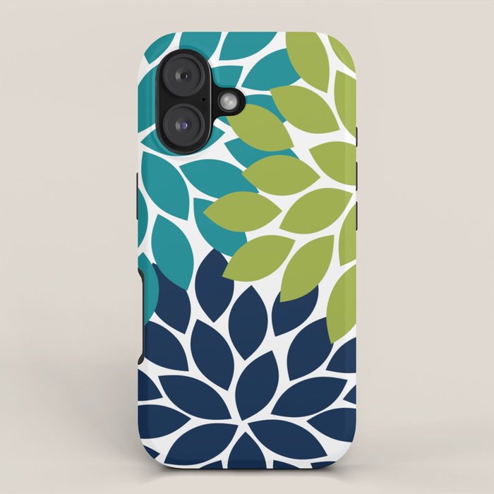 Bold Colorful Teal Green Navy Dahlia Flower Burst Petals iPhone Case Gallery Image 1