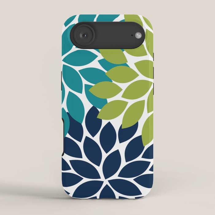 Bold Colorful Teal Green Navy Dahlia Flower Burst Petals iPhone Case Gallery Image 2
