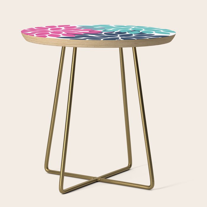Bold Colorful Hot Pink Turquoise Navy Dahlia Flower Burst Petals Side Table