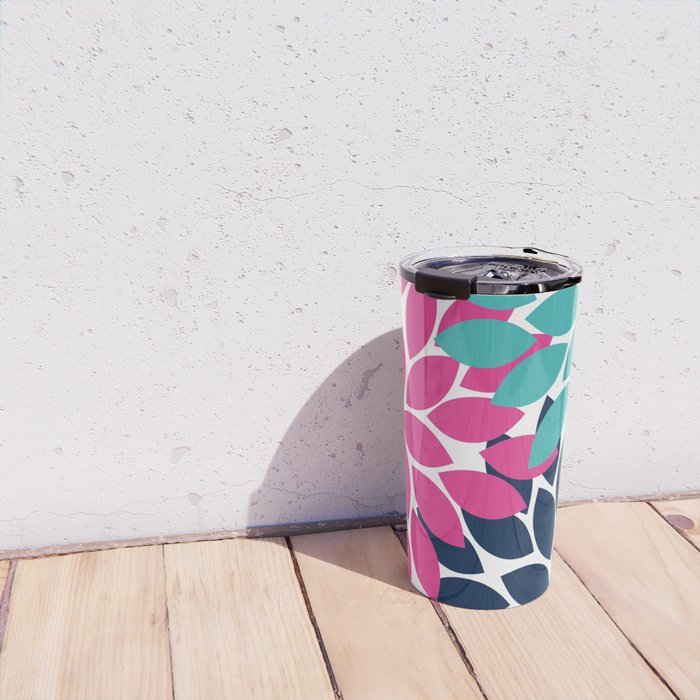 Bold Colorful Hot Pink Turquoise Navy Dahlia Flower Burst Petals Travel Mug Gallery Image 4
