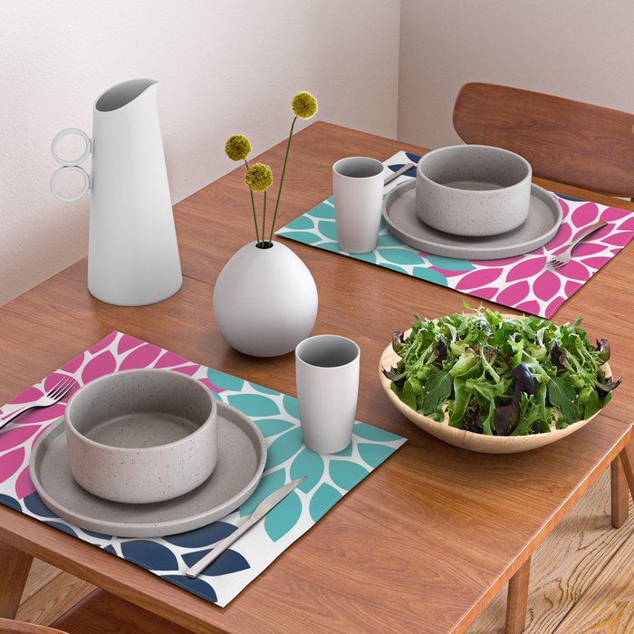 Bold Colorful Hot Pink Turquoise Navy Dahlia Flower Burst Petals Placemat Gallery Image 2