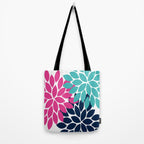 Bold Colorful Hot Pink Turquoise Navy Dahlia Flower Burst Petals Tote Bag Gallery Image 2