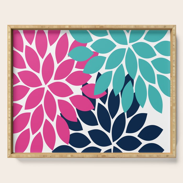 Bold Colorful Hot Pink Turquoise Navy Dahlia Flower Burst Petals Serving Tray Gallery Image 1