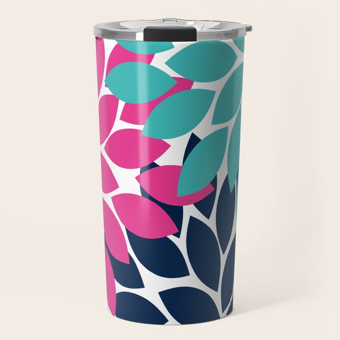 Bold Colorful Hot Pink Turquoise Navy Dahlia Flower Burst Petals Travel Mug Gallery Image 1