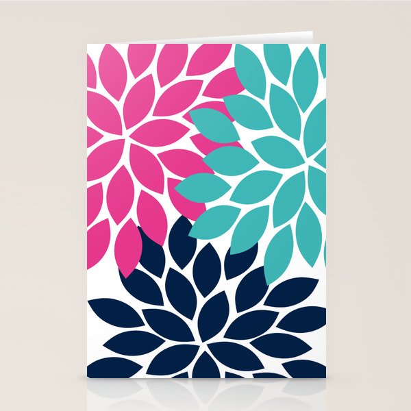 Bold Colorful Hot Pink Turquoise Navy Dahlia Flower Burst Petals Stationery Card Gallery Image 2