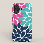 Bold Colorful Hot Pink Turquoise Navy Dahlia Flower Burst Petals iPhone Case Gallery Image 1