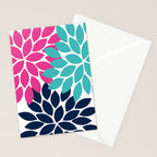 Bold Colorful Hot Pink Turquoise Navy Dahlia Flower Burst Petals Stationery Card Gallery Image 2