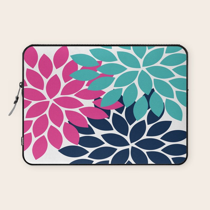 Bold Colorful Hot Pink Turquoise Navy Dahlia Flower Burst Petals Laptop Sleeve Gallery Image 1
