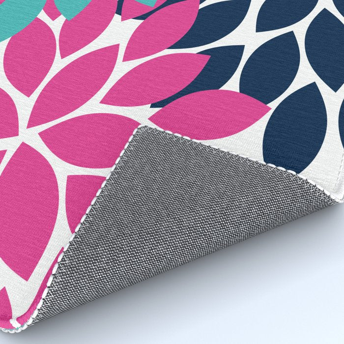 Bold Colorful Hot Pink Turquoise Navy Dahlia Flower Burst Petals Rug Gallery Image 4