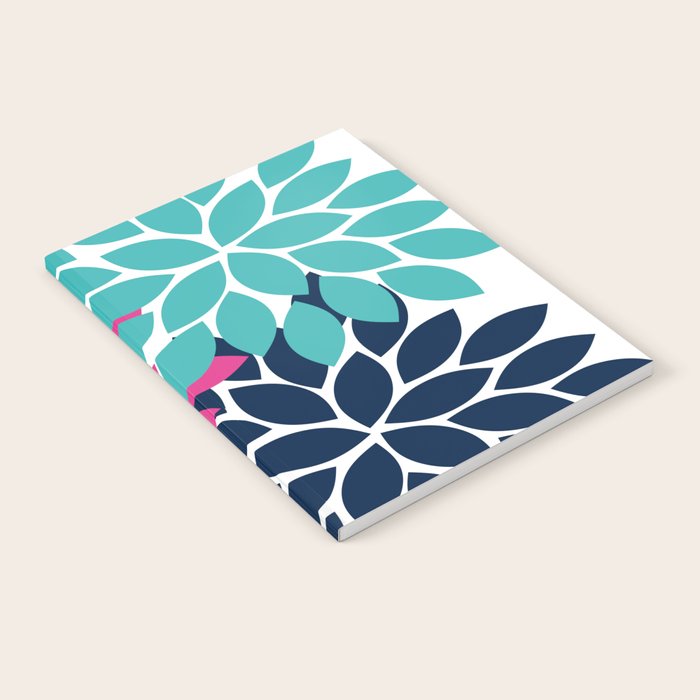 Bold Colorful Hot Pink Turquoise Navy Dahlia Flower Burst Petals Notebook Gallery Image 2