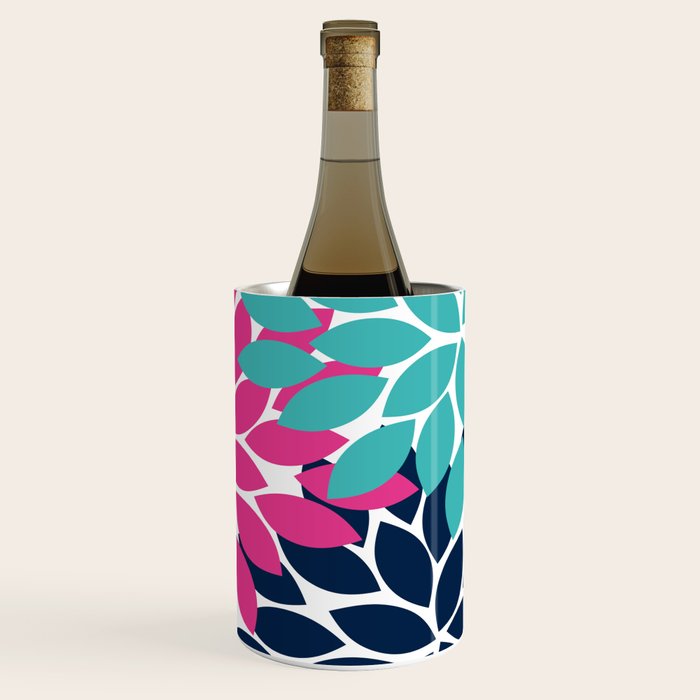 Bold Colorful Hot Pink Turquoise Navy Dahlia Flower Burst Petals Wine Chiller Gallery Image 1
