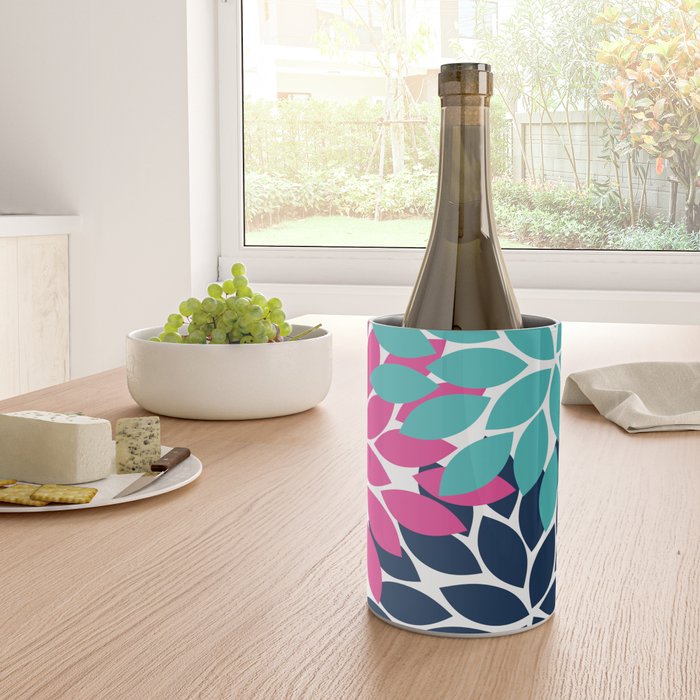 Bold Colorful Hot Pink Turquoise Navy Dahlia Flower Burst Petals Wine Chiller Gallery Image 4