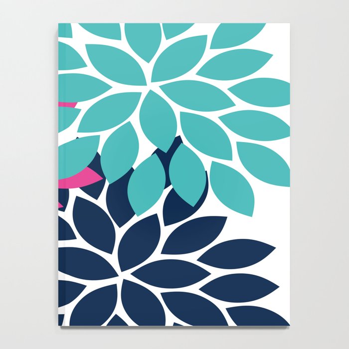 Bold Colorful Hot Pink Turquoise Navy Dahlia Flower Burst Petals Notebook Gallery Image 4
